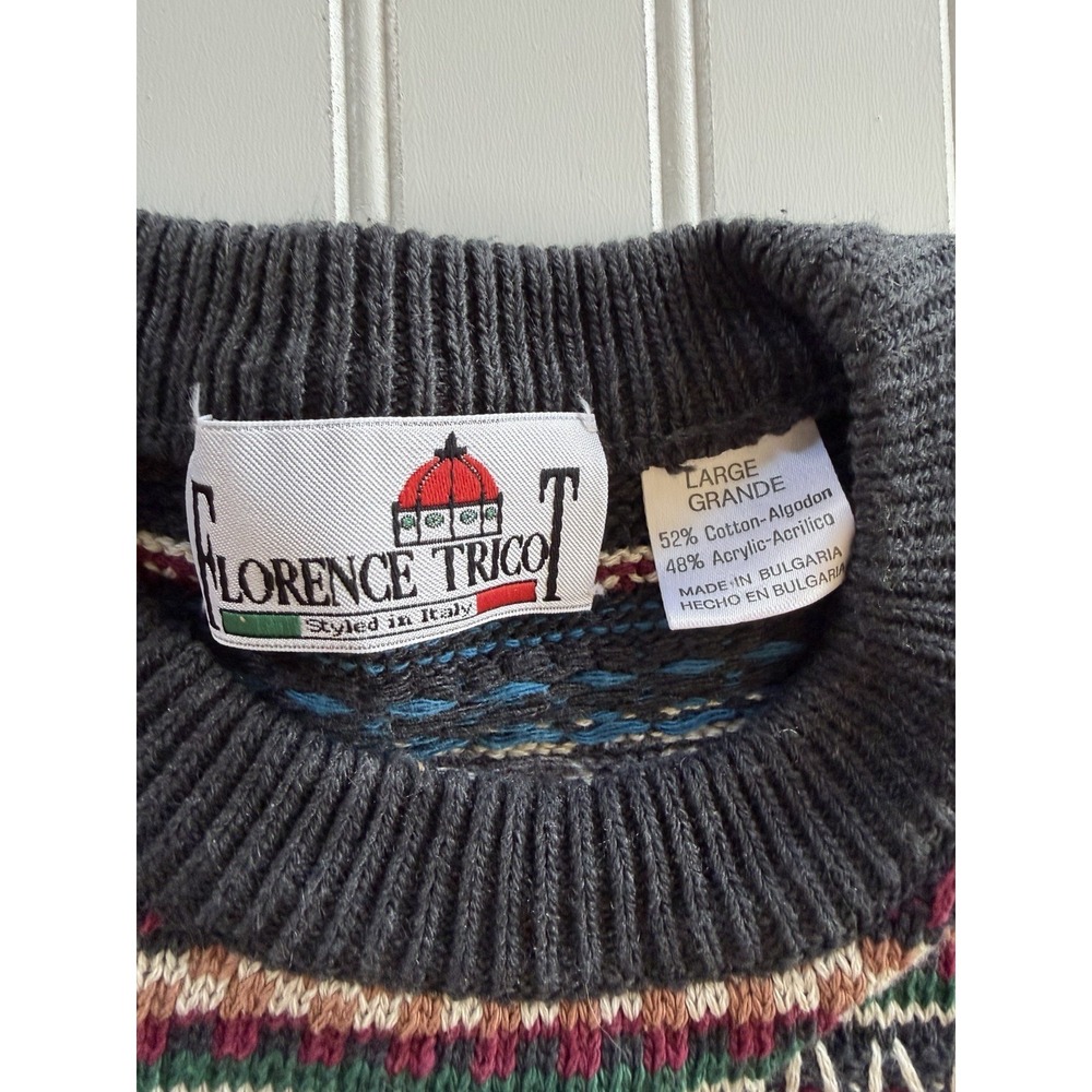 Vintage Florence Tricot Sweater L Coogi Style Textured Knit Colorful - Picture 3 of 8